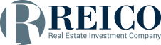 Logo with letter R in blue-gray circle